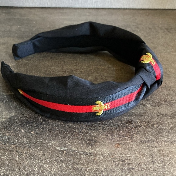 Classic Bee Headband Black Red Gold 2" Knot 1.5" Wide Hair Accessory - Picture 2 of 6